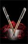 Ballpoint pen, gold, filled with black diamonds of SWAROVSKI®, 14 cm, ART CRYSTELLA®